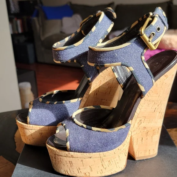 Giuseppe Zanotti Denim Leopard Print Wedges - Picture 2 of 4